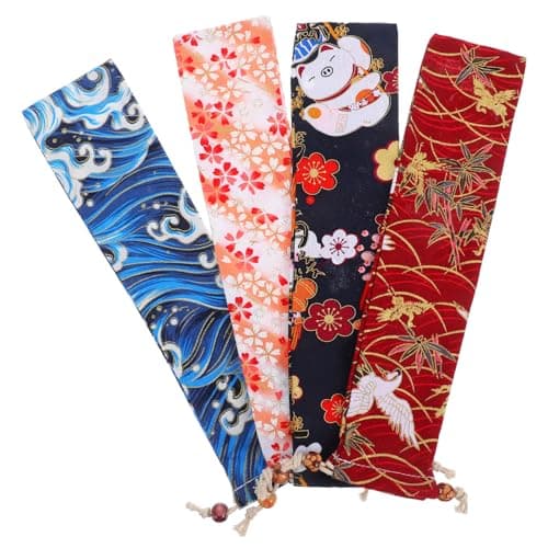 DRAFIDEEP Hand Fan Bag Case 4Pcs Japanese Style Drawstring Closure Lightweight Polyester Cotton for Personal Desk Fan and Travel