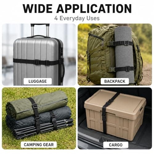 DCYQAIN 2 Pack 1.5m Luggage Straps, Adjustable Nylon Webbing Straps with Quick Release Buckle, Heavy Duty for Suitcases Backpacking Camping Hiking Gear Compression — view 5