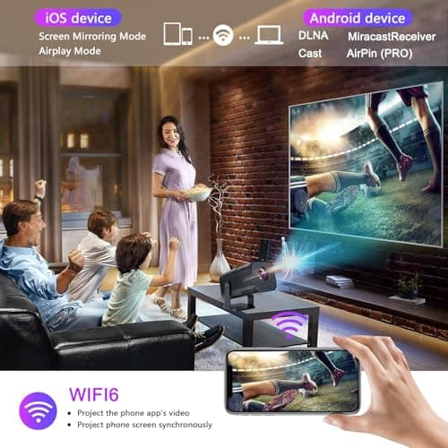 Portable Smart Projector with WiFi & Bluetooth, Native 1080P Supports 4K, 300 ANSI Lumens, Auto Keystone, Android 11.0, Hi-Fi Speaker for Home Cinema, Bedroom, Outdoor — view 5