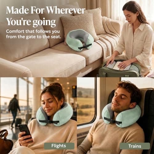 LUGG Memory Foam Travel Pillow – 360° Ergonomic Neck & Head Support, Slow Rebound Cushioning, Breathable Cover, Lightweight U-Shape Pillow for Flights, Trains & Cars, Includes Storage Bag - Sage Green — view 6