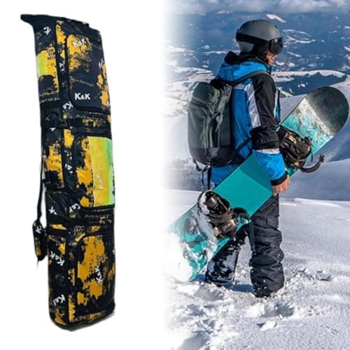 F Fityle Snowboard Bag Ski Bag with Handle for Adults with Wheels Padded Rolled up Top Snowboard Backpack Ski Carry Bag, Yellow — view 2