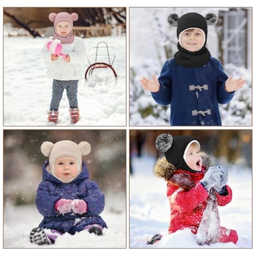 HZHSGLY Kids Winter Hat, Toddler Warm Earflap Balaclava Beanie Pink — view 6