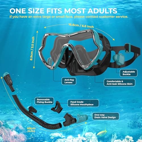 G2RISE SN02 Snorkel Set Adults - Scuba Mask Diving Goggles Dry Snorkeling Gear with Breath Easy Airflow Tech & Anti-fog Design（2PACK) — view 3