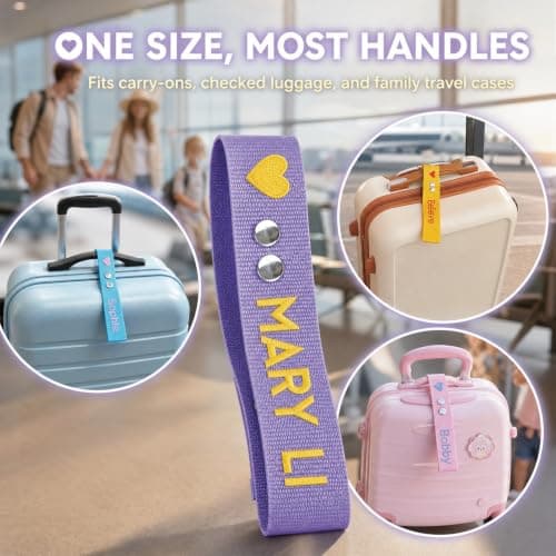 Personalised Embroidered Name Luggage Tag Strap, Macaron Colors — view 4
