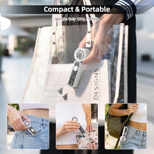 SahCognitual Handheld Fan,Portable Handheld Fan with Ice Cooler,Hand Fan USB Rechargeable,Mini Turbo Hand/Desk Fan,Ultra-Light Pocket Fan for Travel,Summer,Holiday Essentials for Women(White) — view 5