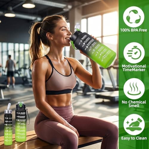 Weal4All 3 Pack Sports Water Bottles with Straws and Handle, 2L Large Plastic Drinking Bottle for Kids Adults Gyms School Home Office Outdoors, BPA Free & Leakproof — view 5