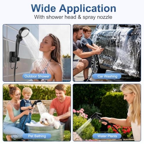 Portable Shower for Camping, Rechargeable Camp Shower Pump (6000mAh-IPX7 Waterproof) with Shower Head, Spray Nozzle 6.7ft Hose & Hook, Outdoor Camping Shower Gear for Travel, RV, Pet Bath, Car Washing — view 2