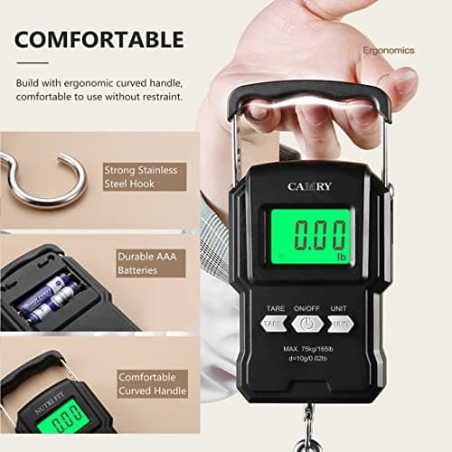 CAMRY Digital Luggage Scale with Hook and Measuring Tape, 165lb/75kg, Black — view 6