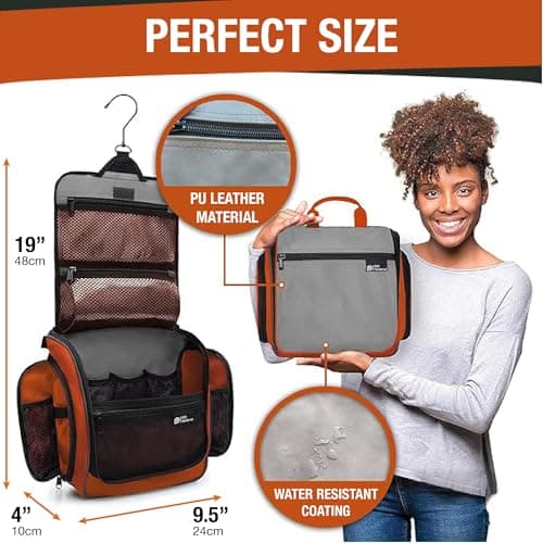 D&D Hanging Toiletry Bag for Women and Men, Travel Wash Bag, Orange&Grey — view 2