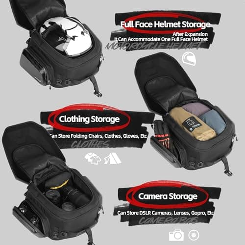 Rhinowalk Motorcycle Tail Bag Travel Luggage Expandable Motorcycle Helmet Bag 23L-35L Waterproof All Weather/Trunk/Rack Bag with Sissy Bar Straps-Matt Black New Upgrade — view 4
