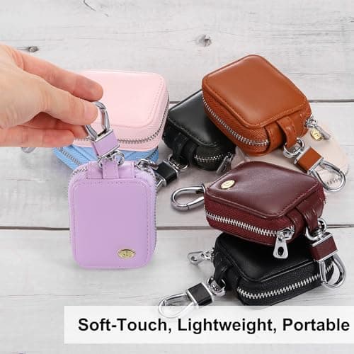 sourcing map Earbuds Cases, Earphone Case Holder, PU Leather Ear Buds Case Zipper Organizer Small with Mesh Pocket for USB Cable, Wireless Wired Earphones, Pink — view 4