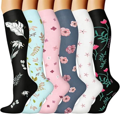 6 Pairs Compression Socks for Women and Men,15-20 mmHg Travel Flight Socks