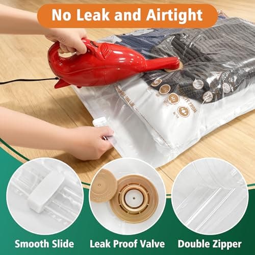STORAGE MASTER Pack of 9 Jumbo Size Space Saver Bags for Travel and Home Reusable Vacuum Storage Bags Save 80% More Storage Space Work with Vacuum Cleaner (No Pump) — view 5