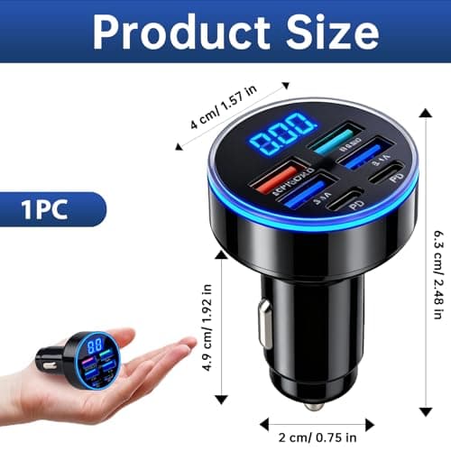 6-in-1 Car USB Charger 300W 2 USB C PD 4 USB A Ports LED Voltmeter — view 2