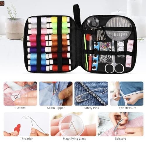 Zorvida Sewing Kit for Beginners and Adults, Portable Needle and Thread Kit for Clothing Repair, Gift for Mom Grandma Girls, Dorm Essentials (Black) — view 4