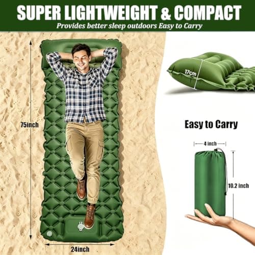 huiziyi Camping Mat, Durable Compact Ultralight Sleeping Mat, Waterproof Camping Air Mattress for Adults Kids, Sleeping Pad with Pillow for Camping, Backpacking, Hiking, Traveling, Tent Trap — view 2