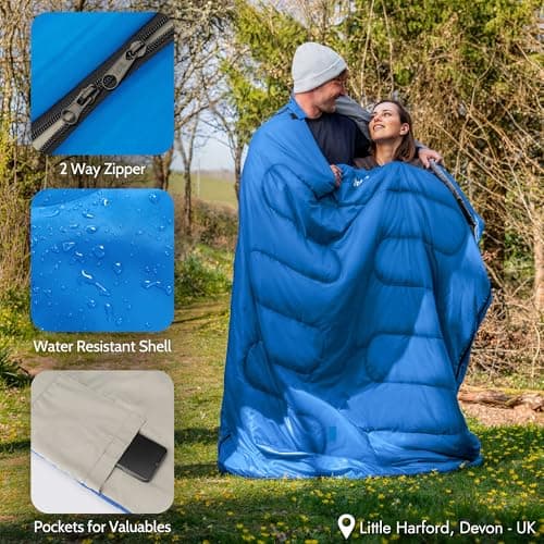 Trail Double Sleeping Bag For Adults, Envelope 2 Season Summer Spring Autumn 250gsm, Outdoor Camping, Lightweight Carry Bag, Storage Pockets, 200cm x 150cm — view 5