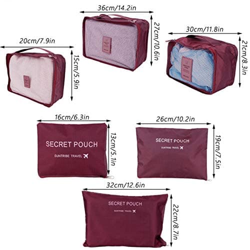 6 Set Compression Packing Cubes for Travel, Luggage Organizer Bags, Packing Cubes Luggage PackingOrganizers for Travel Accessories (Maroon) — view 5