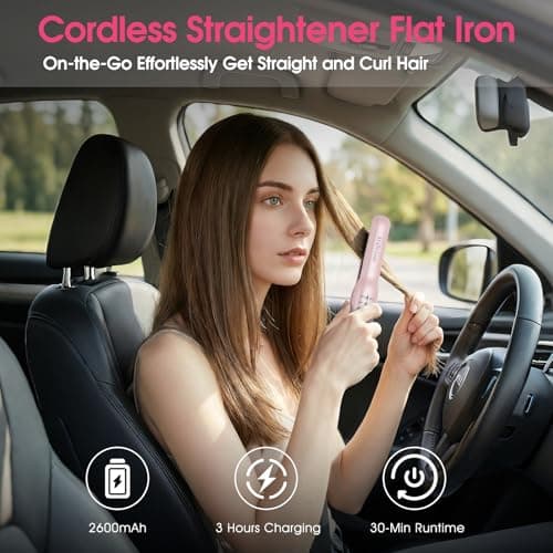 Cordless Hair Straightener Travel for Short Hair, Pink — view 2