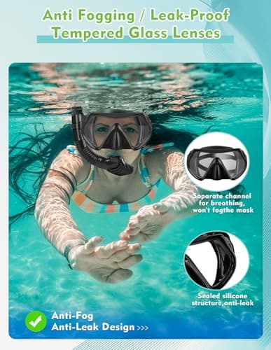 Hydomi Snorkel Set for Adults – Comfortable Leak-Proof Mask with Anti-Fog Tempered Glass, 180° Panoramic View & Dry Top Snorkel, Adjustable Diving Set for Holiday & Beach — view 3