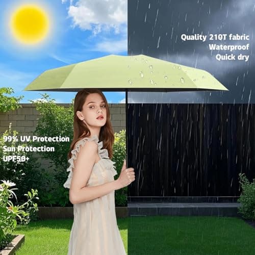 Detontek 6 Ribs Mini Travel Umbrella, Mini Folding Umbrella, Small Umbrella, Pocket Umbrella, Umbrella With Buckle Handle, Dual Purpose, With Storage Box (Matcha Green) — view 4