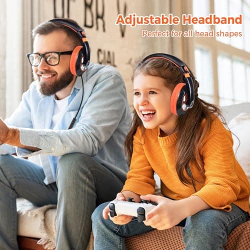 Rockpapa Comfort+ Kids Headphones, Over Ear Wired Headphones for Kids Children Adult with Microphone, Stereo Sound, Adjustable Head phones for School/Travel/Phone/PC/MP3-Black Orange — view 6