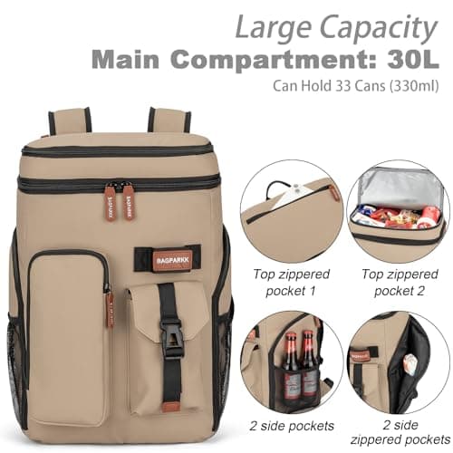 BAGPARKK Insulated Cooler Backpack,33 Cans Multifunctional Double Deck Leakproof Cooler Bag with Sternum Strap,Large Capacity Lightweight Travel Camping Beach Backpack — view 3