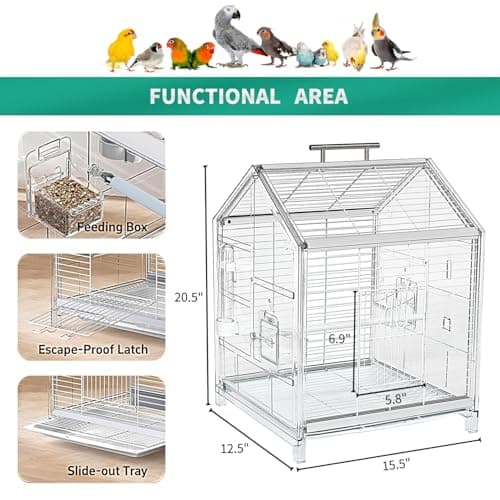 AideeGrowth 20.5 inch Small Bird Cage, Parrot Cage, Portable Bird Carrier, Travel Carrier Cage for Home, Outing, Pet Clinic, Temporary Placement, for Small Medium Birds(White) — view 2