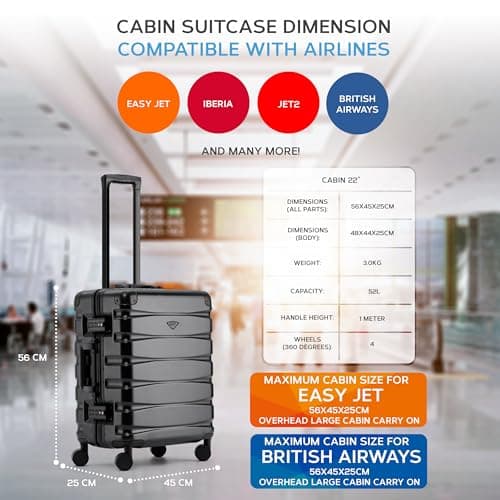 Flight Knight Premium Travel Suitcase - 8 Spinner Wheels - Built-in TSA Lock Lightweight Aluminium Frame, ABS Hard Shell Carry on Check in Luggage Highly Durable - Approved for Over 100 Airlines — view 3