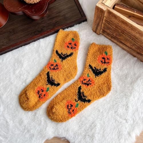 Halloween Gifts Fluffy Cosy Bed Slipper Socks Ladies Winter Warm Fleece Sock Soft Comfy Fuzzy Thermal Sock for Slippers Home Casual Wear Pink Orange Travel Holiday Gold Work Office Yellow Purple Party — view 3