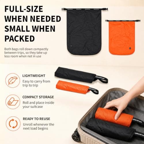 Travel Laundry Bags 2-Pack (L+M), Pump-Free Dirty Clothes Compression Bags — view 6