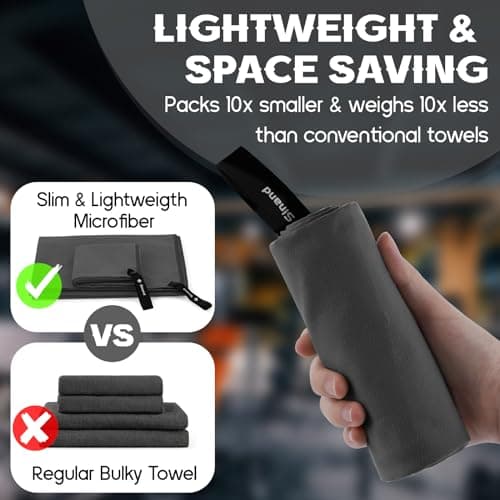 Sinand Microfibre towel 2 Pack |160x80cm+80x40cm| Ultra Lightweight Gym Towel, Quick Dry Microfiber Towels for Sports Travel Camping Beach Swimming (Dark gray) — view 3