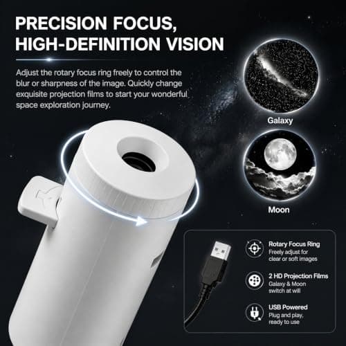 magimagi Galaxy Projector Night Light, 2-in-1 Holographic Star 5d Projector, Plug and Play with 2 Projection Films, 360° USB Galaxy & Moon Projectors Light for Bedroom Car Roof — view 4