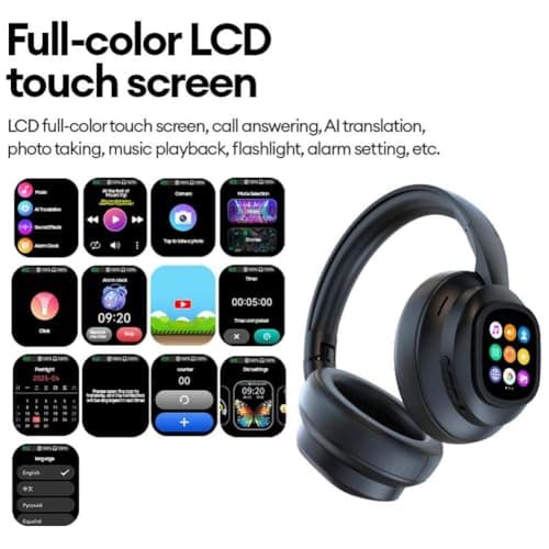 Headphones Over Ear, AI Translation Wireless Headphones Real Time, 169 Languages, With Detachable LCD Touch Screen, 46 Hours Playtime for Travel, Meeting, Study — view 4