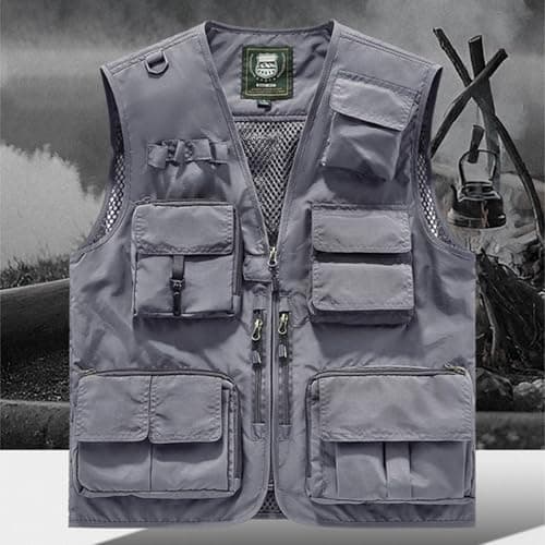 Men’s Utimen’s Utility Giletlity Gile Cargo Vests with Multi Pockets Outdoor Lightweight Travel Security Vest Plus Size Sleeveless Zip up Jackets for Tool Work Fishing Hiking — view 2