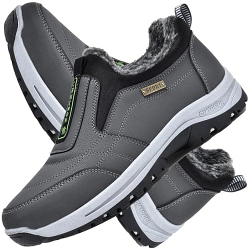 Aocase Walking Shoes Mens Winter Warm Wool Lined Winter PU Leather Slip on Trainers Athletic Running Shoes Sport Walking Sneakers Lightweight Shoes,Grey,40/250mm