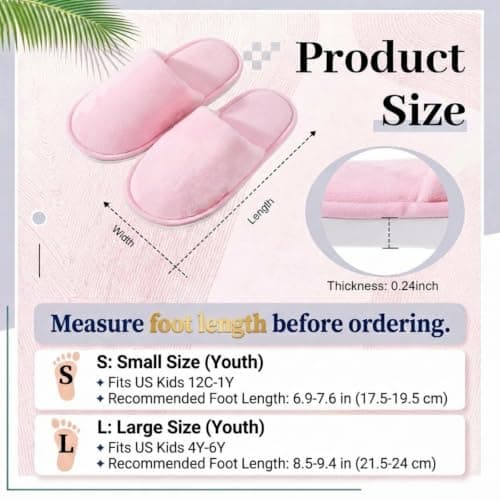 Twistover 6 Pairs Kids Disposable Slippers Non-Slip Closed Toe Spa Slippers Comfortable Indoor Outdoor Slippers for 4-12 Years Boys Girls Party Hotel Travel, pink, Medium — view 3