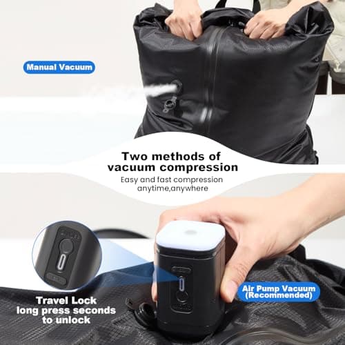 BREEZENEST 33L Vacuum Compression Bags for Travel – Reusable Space Saver Storage Bags with IP67 Waterproof Zipper, Clothing & Wardrobe Organizer for Home, Backpack & Suitcase Storage (33L BAG*2+pump) — view 2