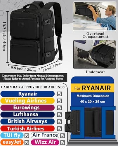 LYNXCHER Ryanair Cabin Bags 40x20x25 Travel Backpack Carry-ons Hand Luggage Bag Small Rucksack Underseat Cabin Size 20L Flight Laptop Bags(Black, S) — view 2