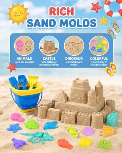 Zumhigh Beach Sand Toys for Kids 39 PCS Sand Bucket and Spade Beach Set, Sand Toys with Shovels, Sea Animal Molds and Mesh Backpack Bag, Outdoor Sandbox Toys for Toddlers Boys Girls Age 3 4 5, Blue — view 2