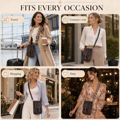 ONETOALL Genuine Leather Crossbody Bags for Women Anti-Theft with 2 Straps — view 2