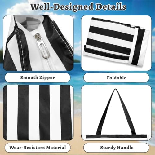 flintronic Extra Large Lightweight Beach Bag, Waterproof Beach Tote Bag with Zip, Foldable Shoulder Bag for Women, Reusable Shopping Bag, for Beach Travel Holiday Swimming Picnic — view 5