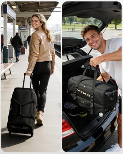 Ponhog 22 Inch Wheeled Duffle Bag - 41L Travel Holdall Bag with Wheels,Water Resistant for Overnight Trip Weekender, Black(H56 x L33 x H31cm) — view 6