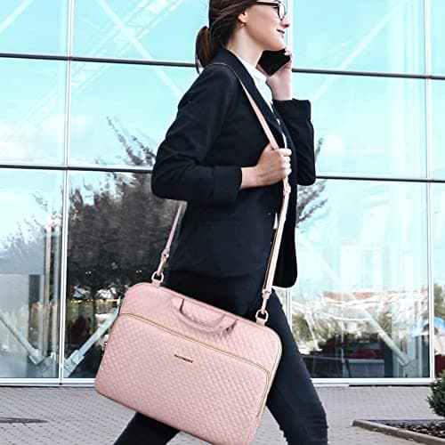 bagsmart Laptop Sleeve Carrying Case with Pocket, Computer Protective Cover for MacBook Air 2025 ASUS Lenovo HP Notebooks (Pink, 15.6 Inch - With Strap) — view 2
