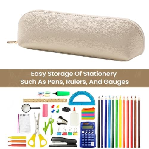 Leather Pencil Case PU Leather Large Aesthetic Stationary Storage Organizer — view 4