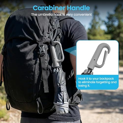 M.J COMFY-LIFE Compact Reverse Folding Umbrella with Ergonomic Carabiner Handle – Travel Umbrella Windproof & Waterproof, Auto Open/Close, Strong 10-Rib Frame, Portable Folding Umbrella (Grey) — view 2