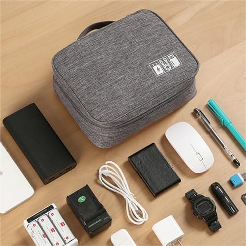 DSFIHJO Cable Organiser Bag Travel Digital Data Line Large Capacity Anti-Moisture Grid Multi-Functional Headphone Charger Storage for Tech Accessories(Burgundy) — view 3