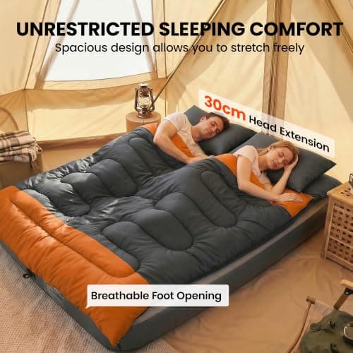 Outsunny Double Sleeping Bag with 2 Pillows 220 x 160 cm Grey and Orange — view 5