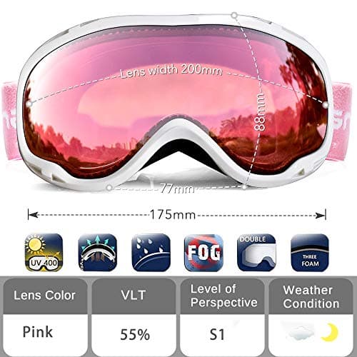 Snowledge Ski Snowboard Goggles with UV400 Protection, Skiing Snowboarding Goggles of Dual Lens with Anti Fog for Men, Women,Helmet Compatible — view 2