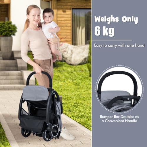 Maxmass Baby Stroller, Foldable Infant Pushchair with Adjustable Backrest & Canopy, 5-Point Harness, Storage Basket and Calf Support, Toddler Travel Buggy for 0-3 Years Old (Light Grey) — view 4